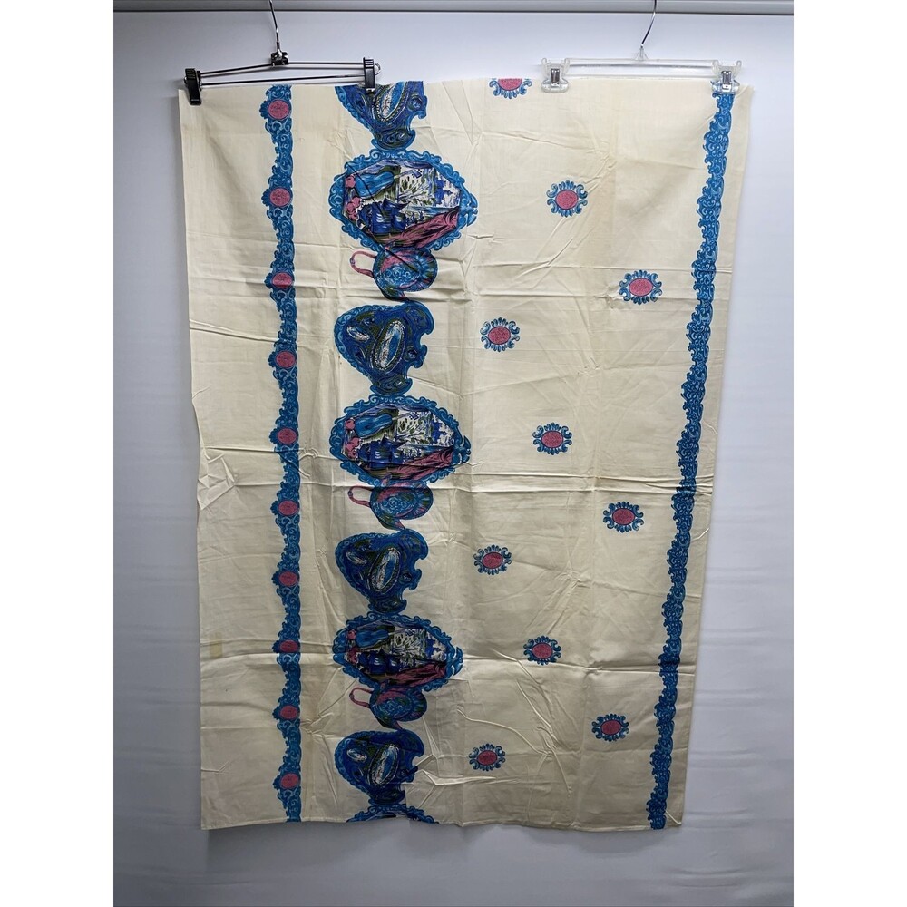 Vintage 1950s-1960s Unfinished Graphic Fabric Selvage Edges 50"x34" Blue Pink Bl